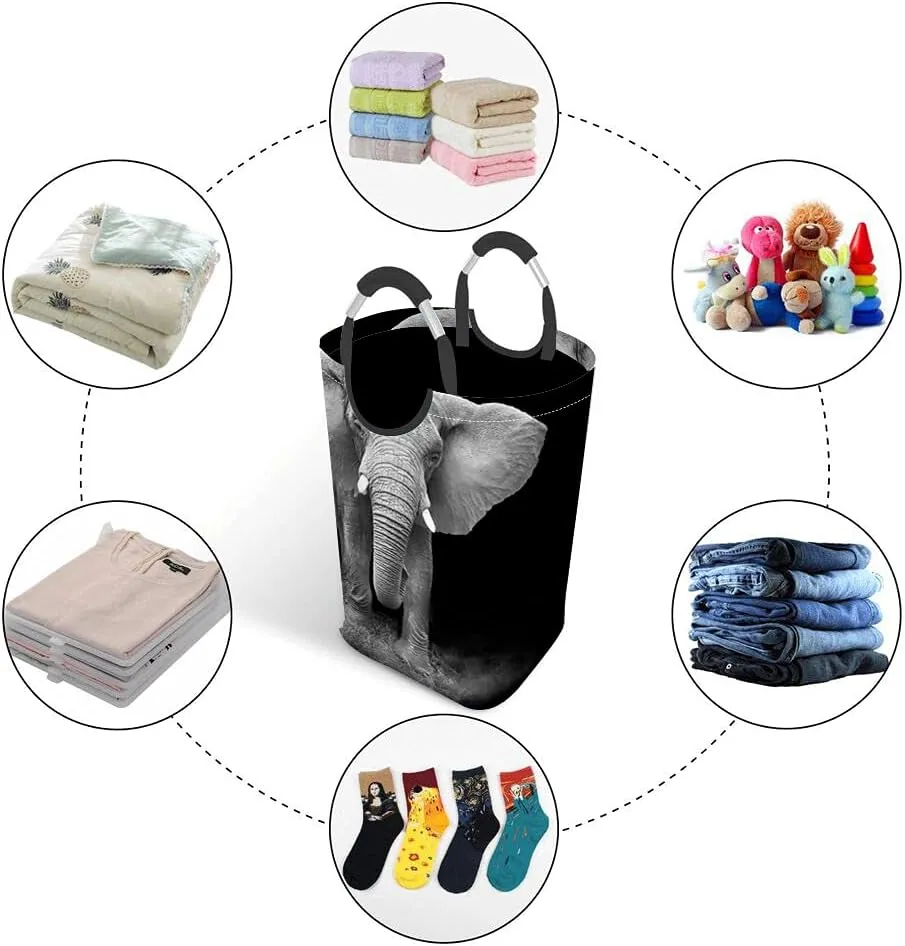 Wondertify Elephant Laundry Hamper African Wild Jungle Old Brown Animal Clothes Basket With Easy Carry Handles For Clothes Organizer Toys Storage Black