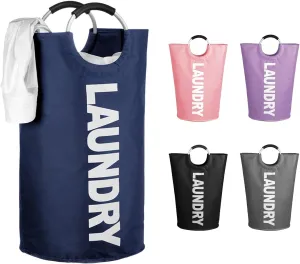 WOOHA 125L Large laundry basket,Collapsible laundry hamper, Tall Clothes Baskets Folding Washing Bin Foldable Fabric Hamper Bags for Bedroom, Closet,Bathroom,College,laundry bag,navy blue