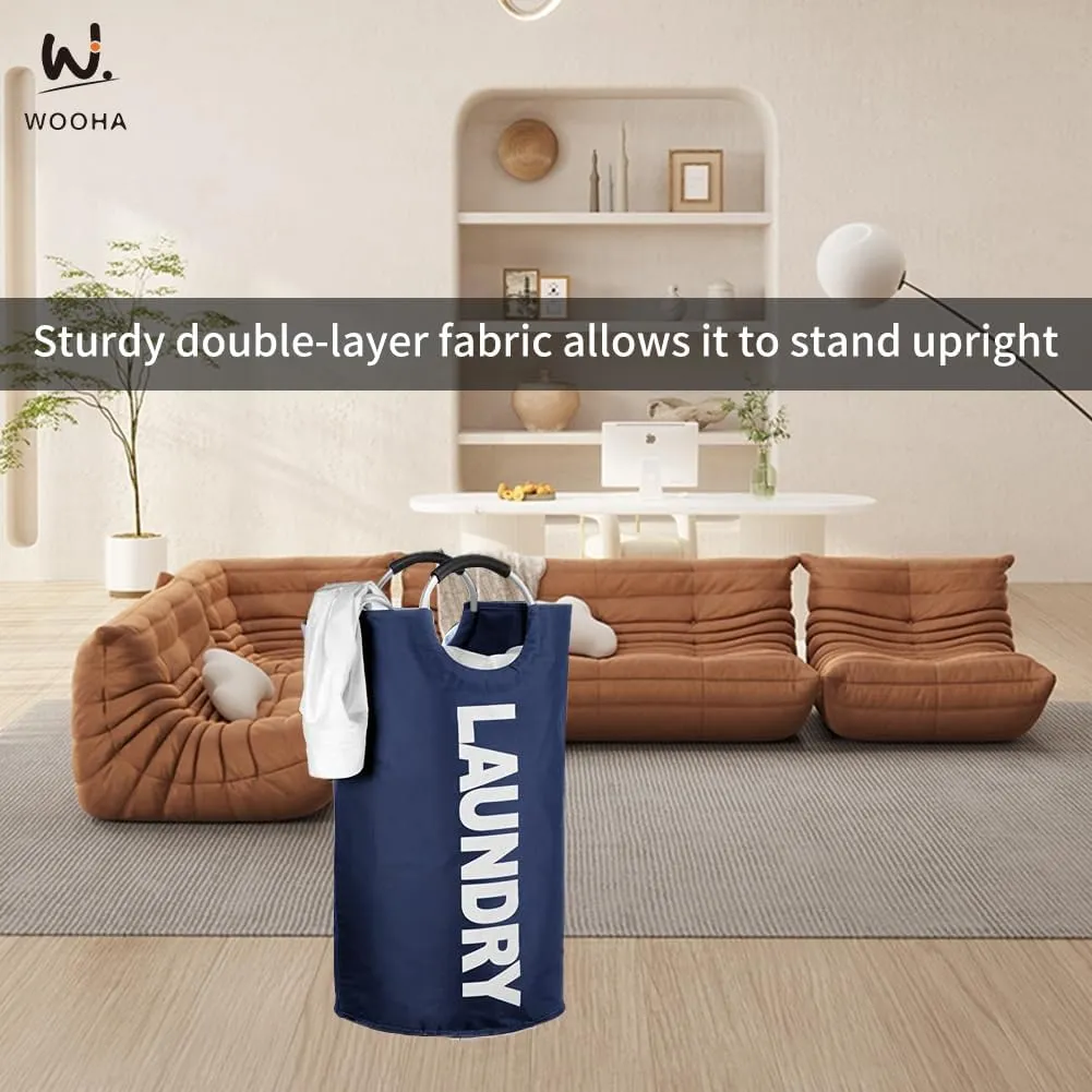 WOOHA 125L Large laundry basket,Collapsible laundry hamper, Tall Clothes Baskets Folding Washing Bin Foldable Fabric Hamper Bags for Bedroom, Closet,Bathroom,College,laundry bag,navy blue