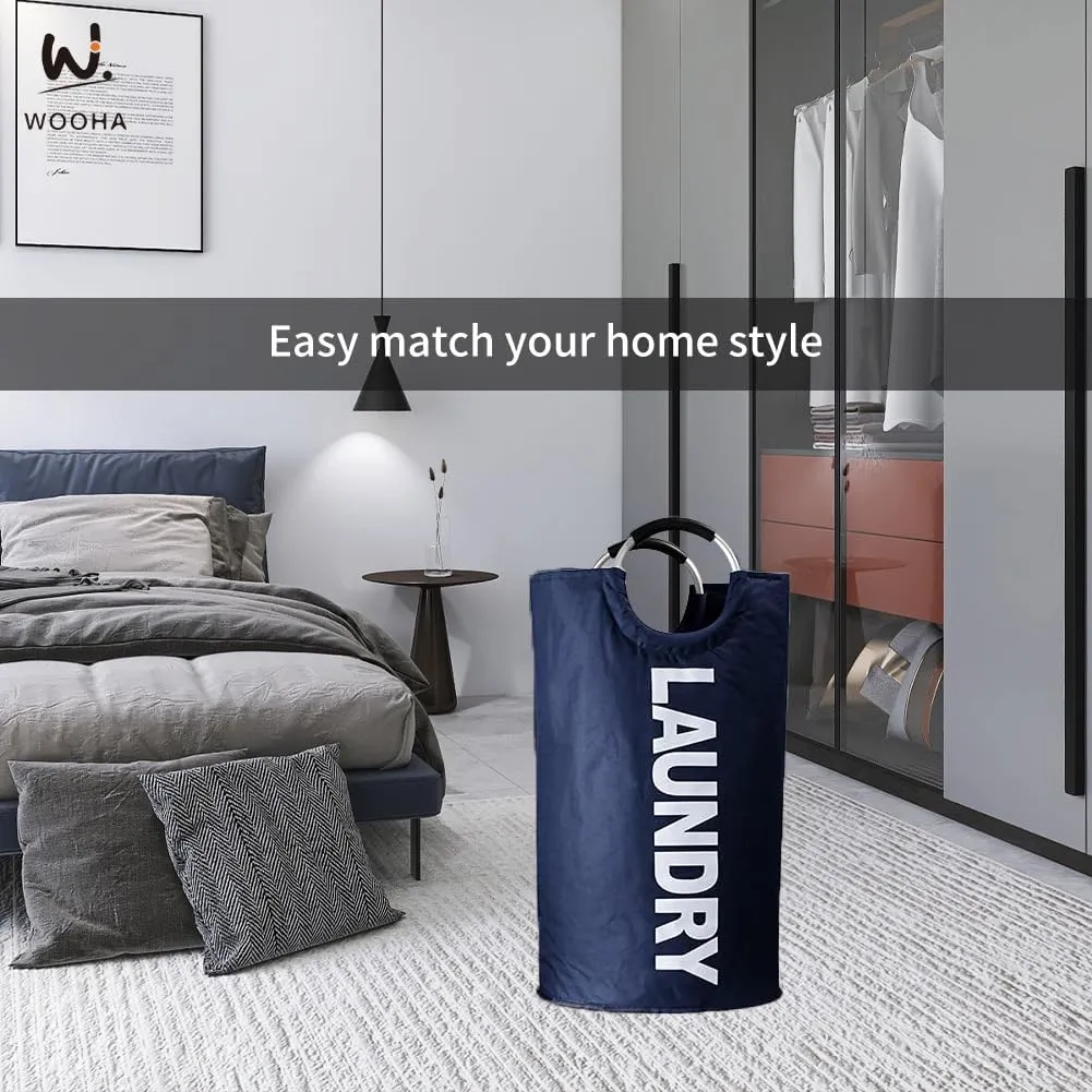 WOOHA 125L Large laundry basket,Collapsible laundry hamper, Tall Clothes Baskets Folding Washing Bin Foldable Fabric Hamper Bags for Bedroom, Closet,Bathroom,College,laundry bag,navy blue