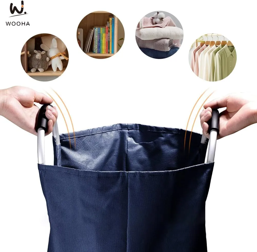 WOOHA 125L Large laundry basket,Collapsible laundry hamper, Tall Clothes Baskets Folding Washing Bin Foldable Fabric Hamper Bags for Bedroom, Closet,Bathroom,College,laundry bag,navy blue