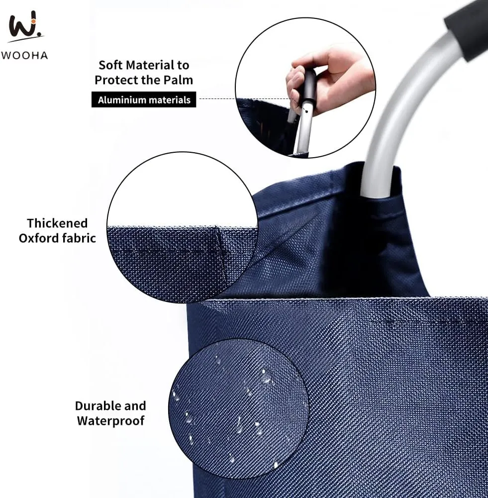 WOOHA 125L Large laundry basket,Collapsible laundry hamper, Tall Clothes Baskets Folding Washing Bin Foldable Fabric Hamper Bags for Bedroom, Closet,Bathroom,College,laundry bag,navy blue