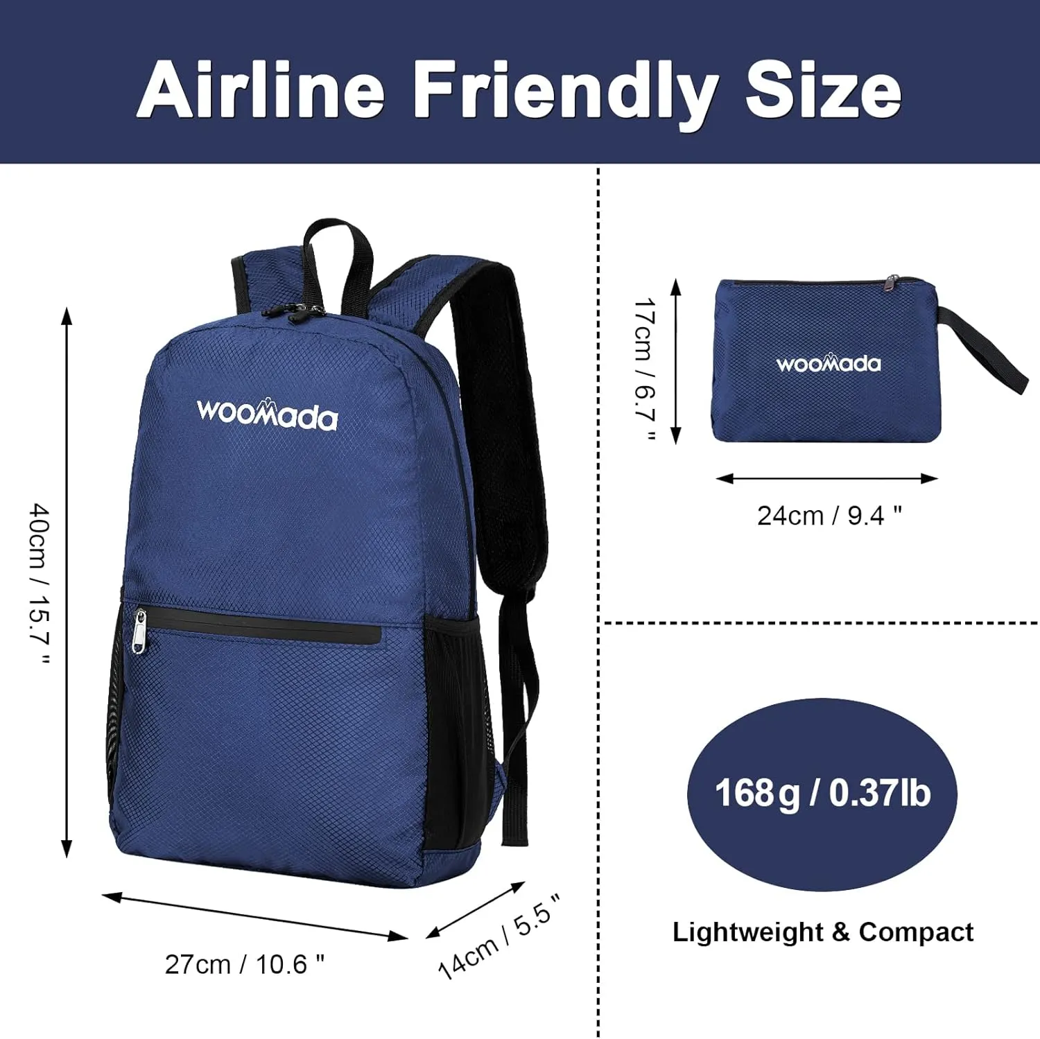 WOOMADA 17L Ultra Lightweight Packable Durable Waterproof Travel Hiking Backpack Daypack for Men Women Kids