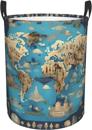 World Geography Map Large Laundry Hampers, Collapsible Tall Clothes Baskets, Washing Bag For Bathroom, Bedrooms