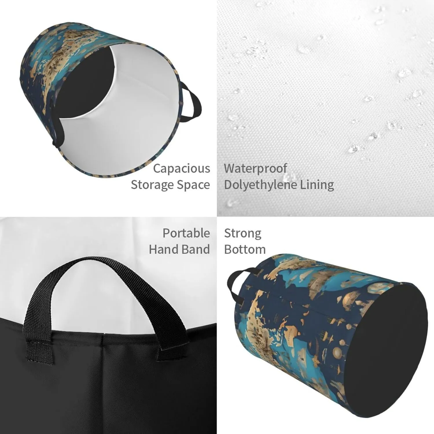 World Geography Map Large Laundry Hampers, Collapsible Tall Clothes Baskets, Washing Bag For Bathroom, Bedrooms