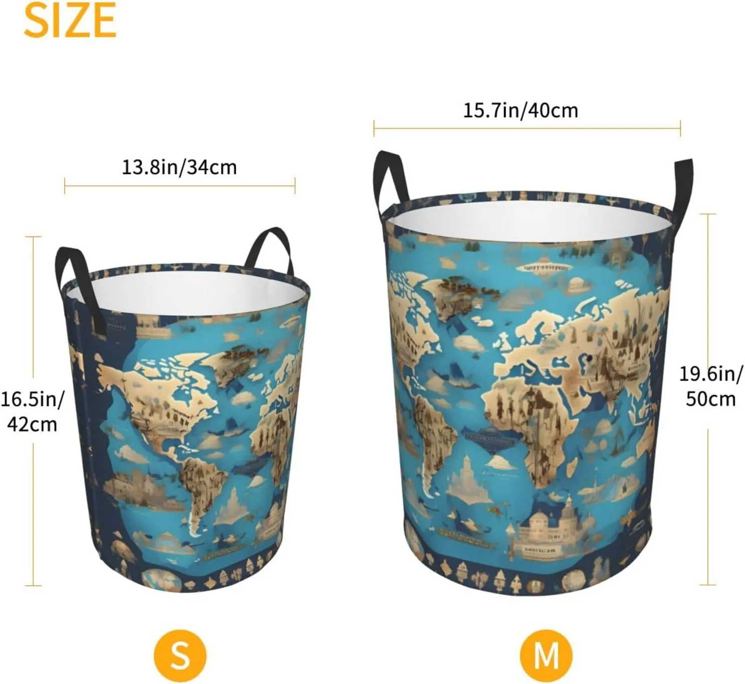 World Geography Map Large Laundry Hampers, Collapsible Tall Clothes Baskets, Washing Bag For Bathroom, Bedrooms