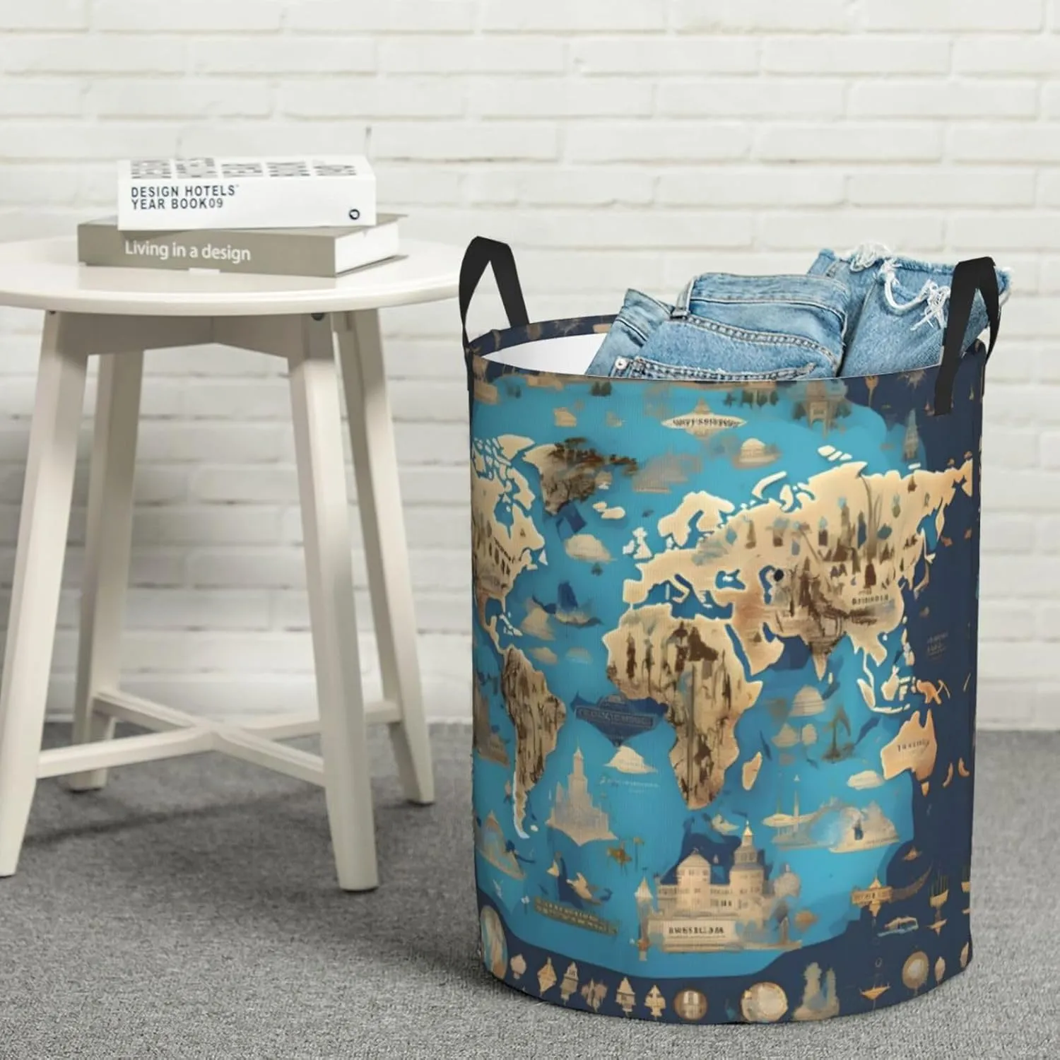World Geography Map Large Laundry Hampers, Collapsible Tall Clothes Baskets, Washing Bag For Bathroom, Bedrooms