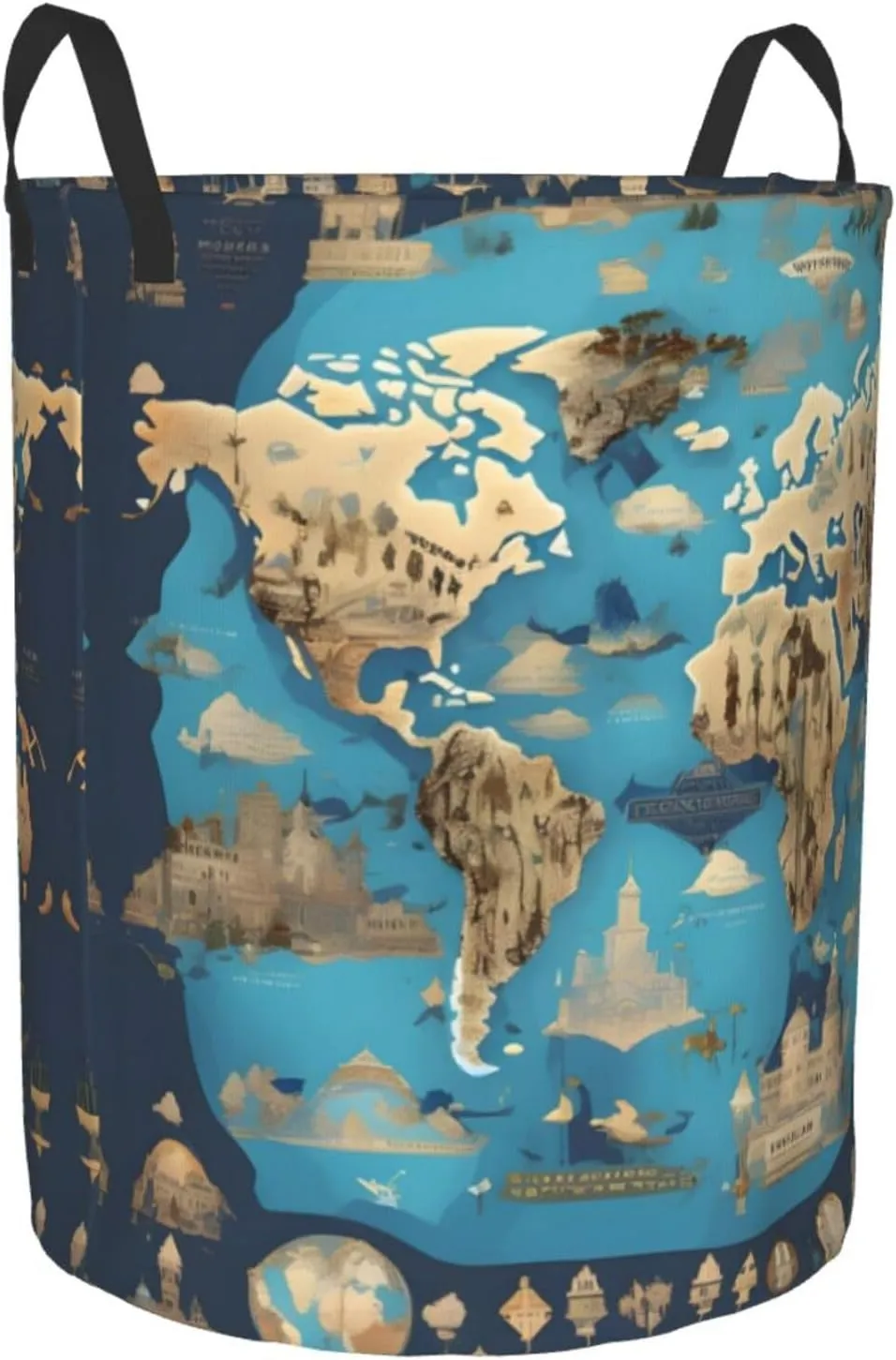 World Geography Map Large Laundry Hampers, Collapsible Tall Clothes Baskets, Washing Bag For Bathroom, Bedrooms