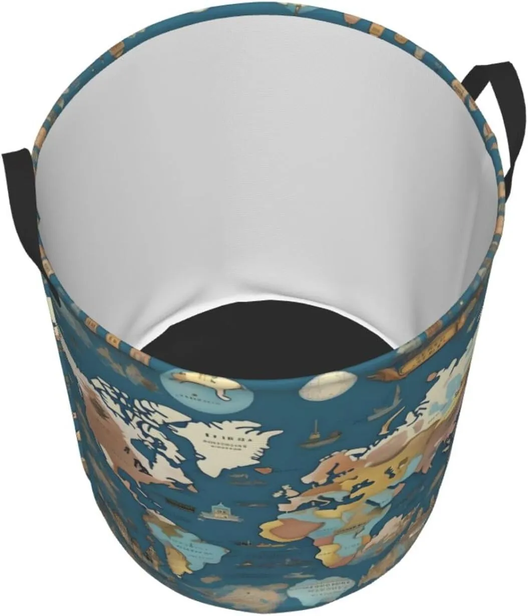 World Map Pattern Large Laundry Hampers, Collapsible Tall Clothes Baskets, Washing Bag For Bathroom, Bedrooms