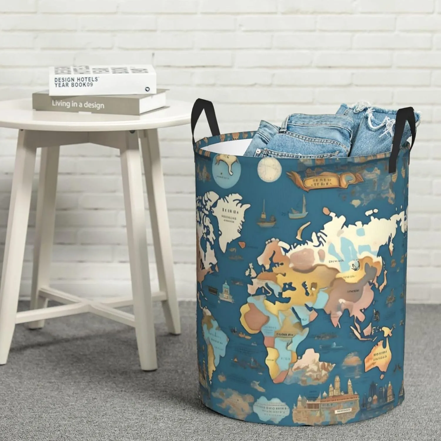 World Map Pattern Large Laundry Hampers, Collapsible Tall Clothes Baskets, Washing Bag For Bathroom, Bedrooms