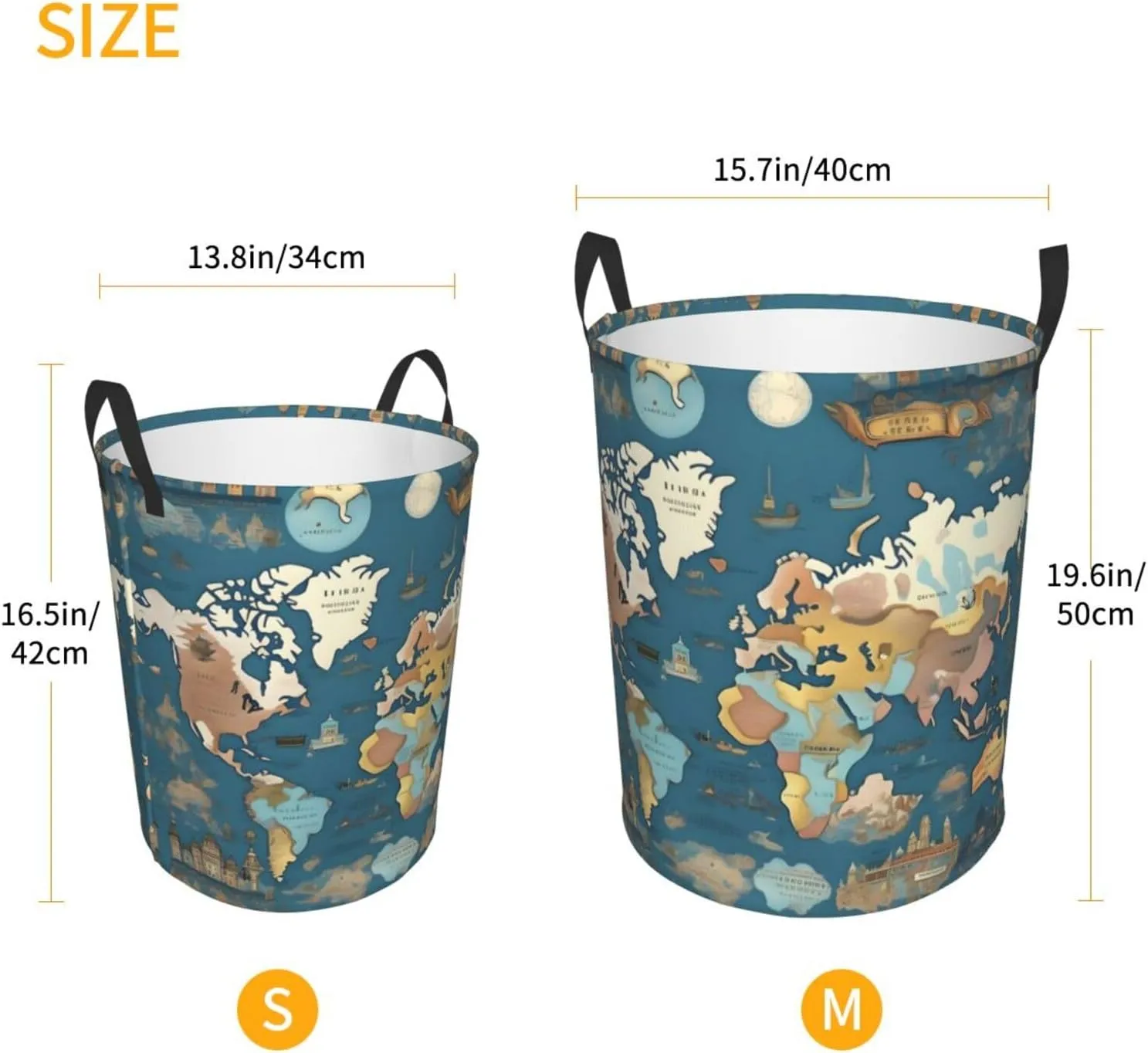 World Map Pattern Large Laundry Hampers, Collapsible Tall Clothes Baskets, Washing Bag For Bathroom, Bedrooms