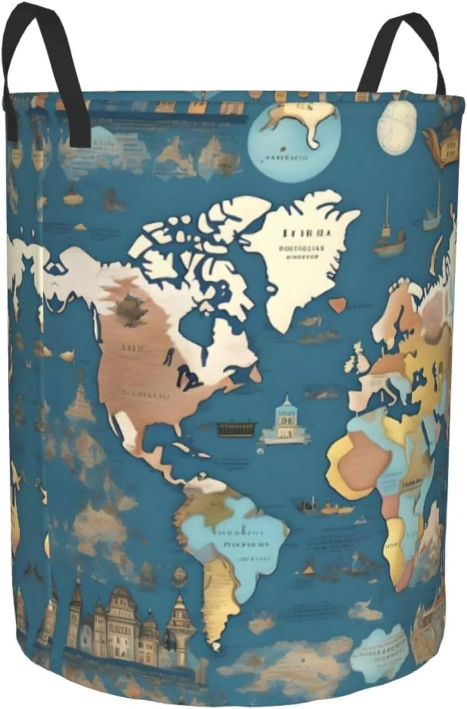 World Map Pattern Large Laundry Hampers, Collapsible Tall Clothes Baskets, Washing Bag For Bathroom, Bedrooms