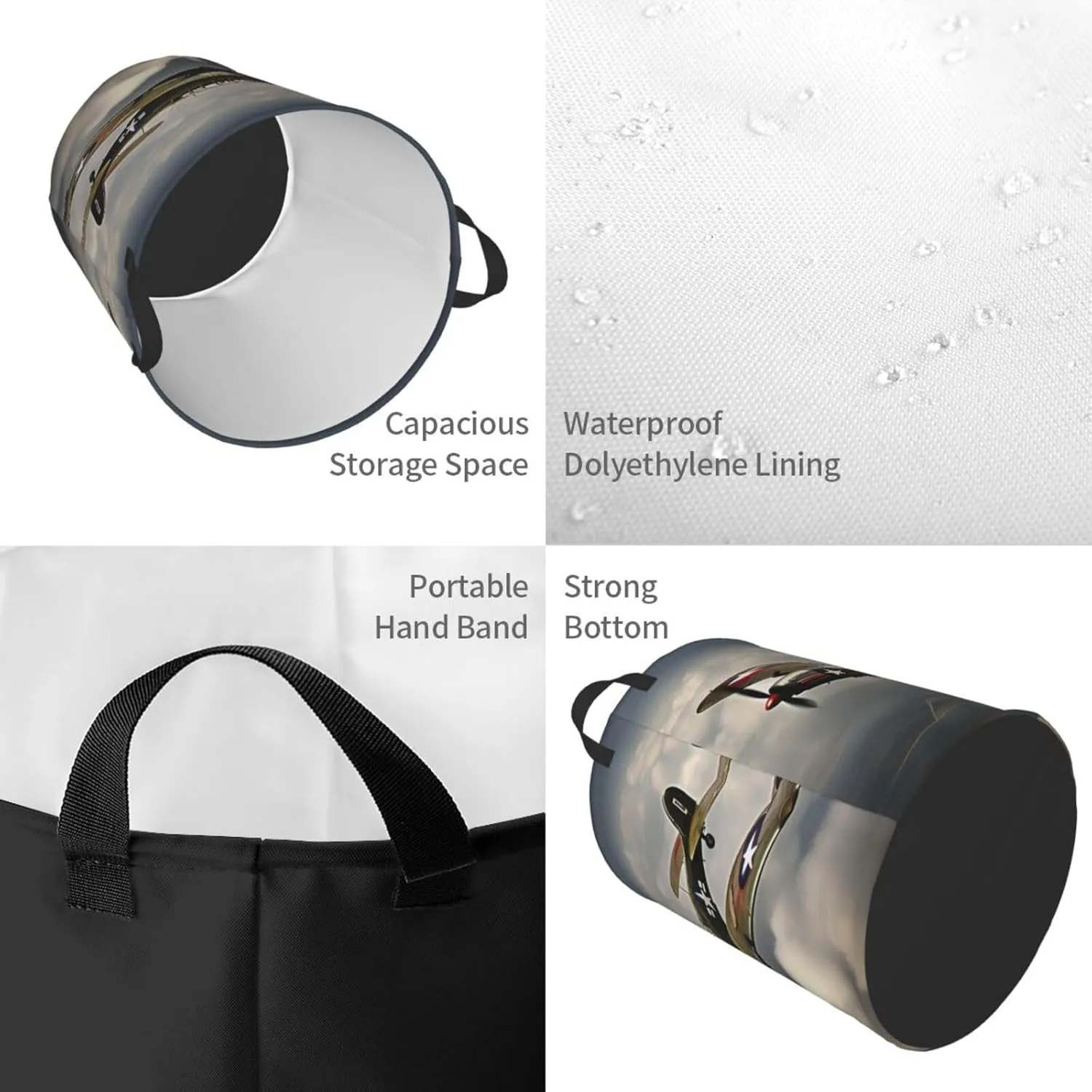 World War 2 Aircraft Airplane Large Laundry Hampers, Collapsible Tall Clothes Baskets, Washing Bag For Bathroom, Bedrooms