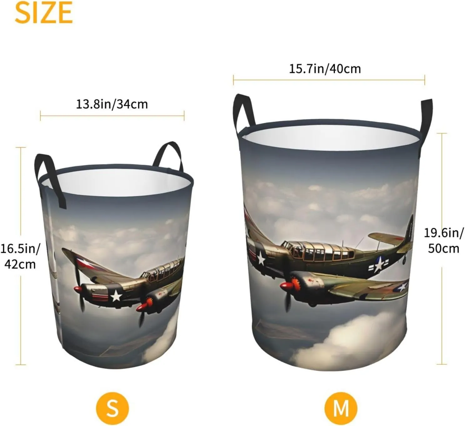 World War 2 Aircraft Airplane Large Laundry Hampers, Collapsible Tall Clothes Baskets, Washing Bag For Bathroom, Bedrooms