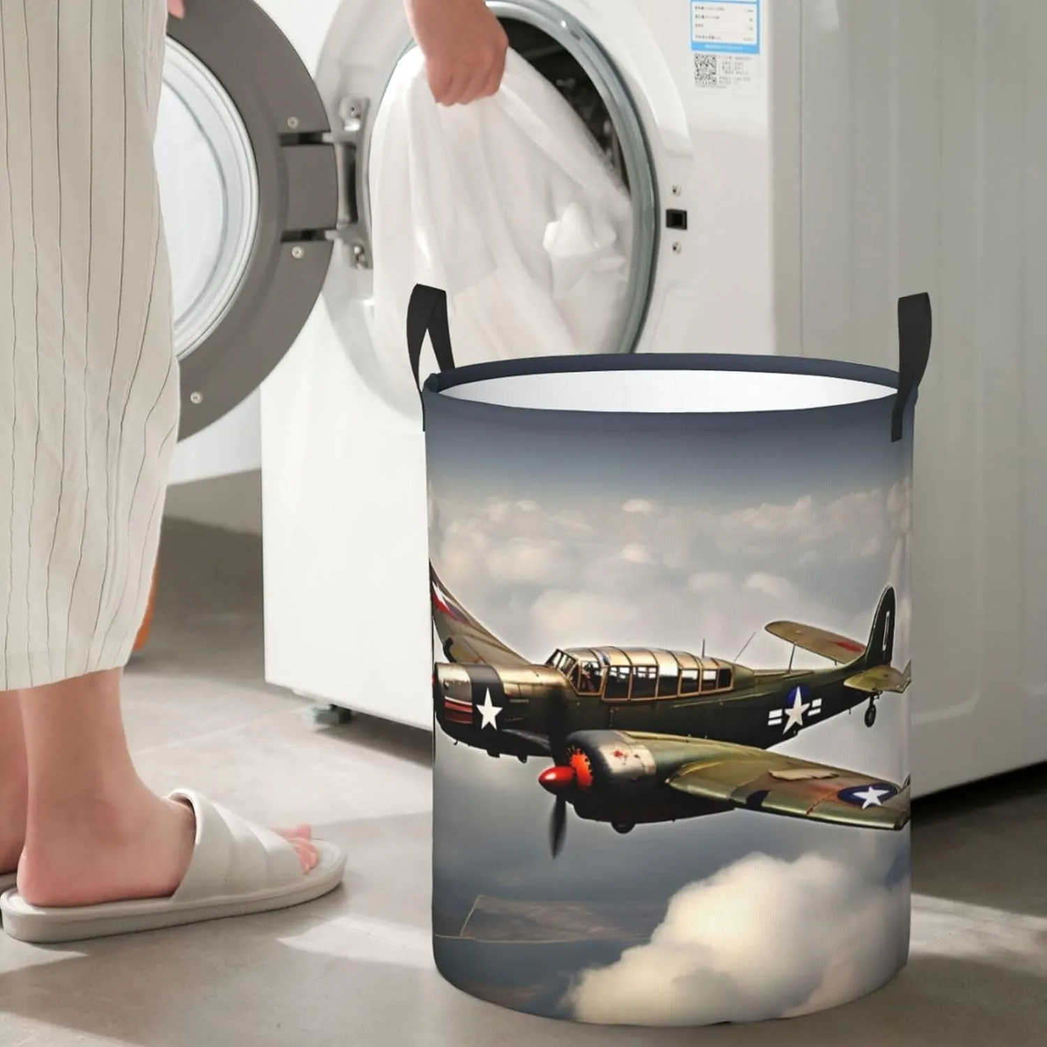 World War 2 Aircraft Airplane Large Laundry Hampers, Collapsible Tall Clothes Baskets, Washing Bag For Bathroom, Bedrooms
