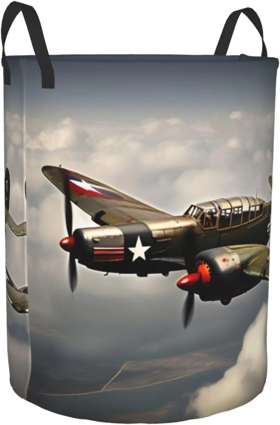 World War 2 Aircraft Airplane Large Laundry Hampers, Collapsible Tall Clothes Baskets, Washing Bag For Bathroom, Bedrooms