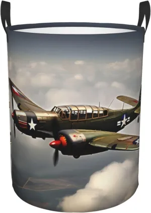World War 2 Aircraft Airplane Large Laundry Hampers, Collapsible Tall Clothes Baskets, Washing Bag For Bathroom, Bedrooms