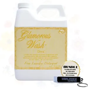 Worldwide Nutrition Bundle: Tyler Glamorous Wash Diva Laundry Liquid Detergent - Hand and Machine Washable - 907g (32 Fl Oz) and Multi-Purpose Key Chain