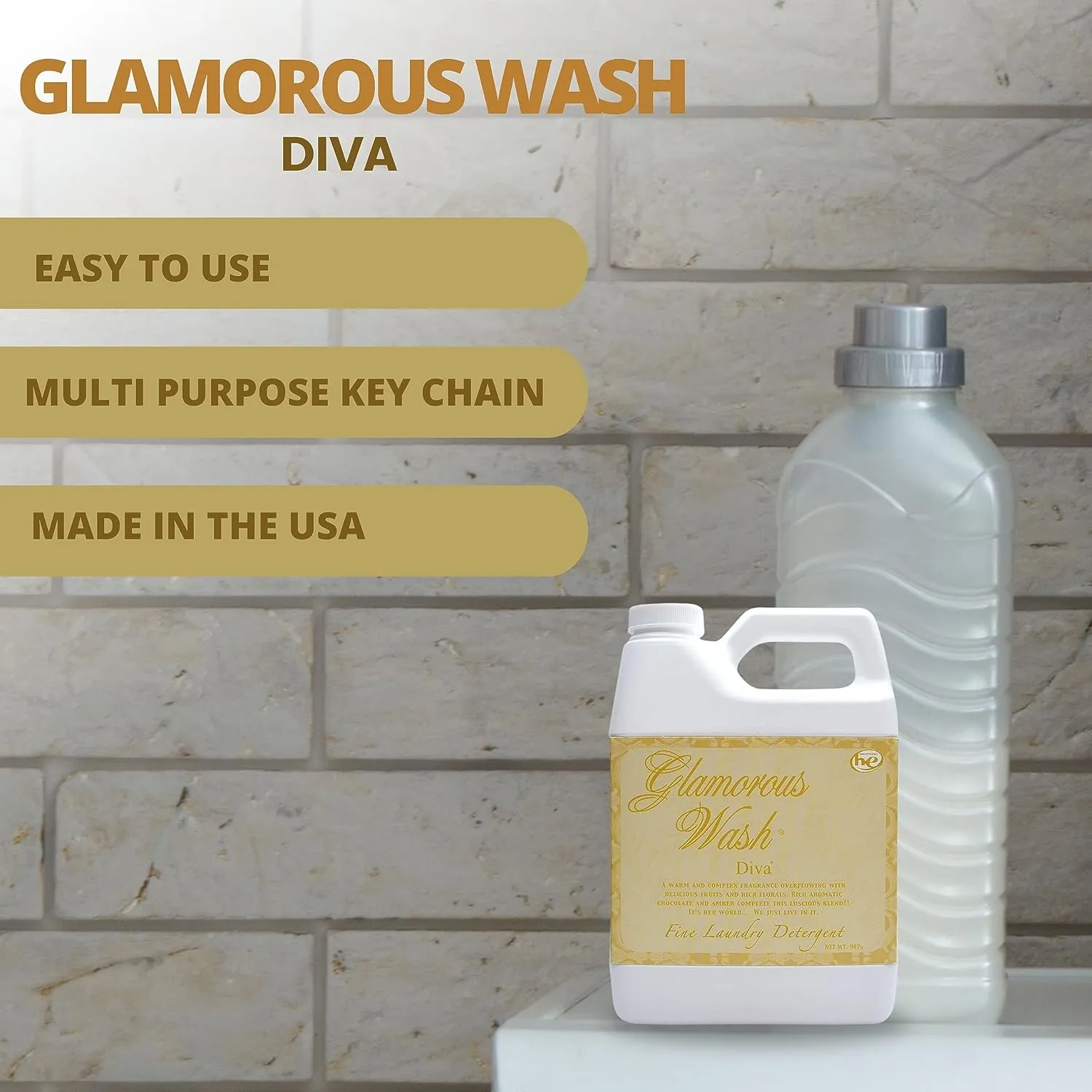 Worldwide Nutrition Bundle: Tyler Glamorous Wash Diva Laundry Liquid Detergent - Hand and Machine Washable - 907g (32 Fl Oz) and Multi-Purpose Key Chain