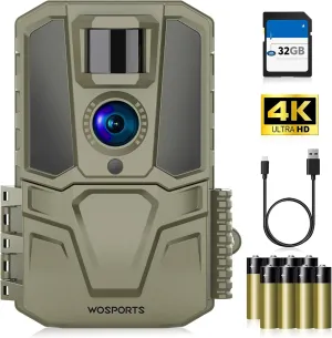 WOSPORTS Trail Camera, 48MP 4K Full Color Night Vision Motion Activated Trail Cam, Fast Trigger Time Game Camera with SD Card, 100ft IP65 Waterproof 2.0''LCD for Outdoor Wildlife Monitoring