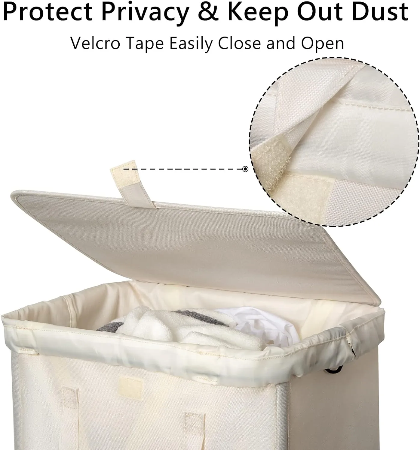 WOWLIVE 100L Laundry Hamper with Lid, Large Foldbale Laundry Basket with 2 Removable Bags and Handles, Tall Collapsible Dirty Clothes Hamper for Laundry Room, Bathroom, Dorm (Beige)