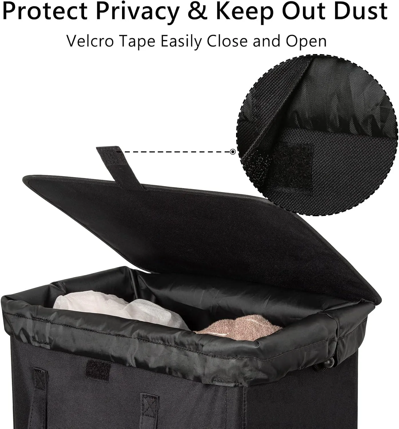 WOWLIVE 100L Laundry Hamper with Lid, Large Foldbale Laundry Basket with 2 Removable Bags and Handles, Tall Collapsible Dirty Clothes Hamper for Laundry Room, Bathroom, Dorm (Black)