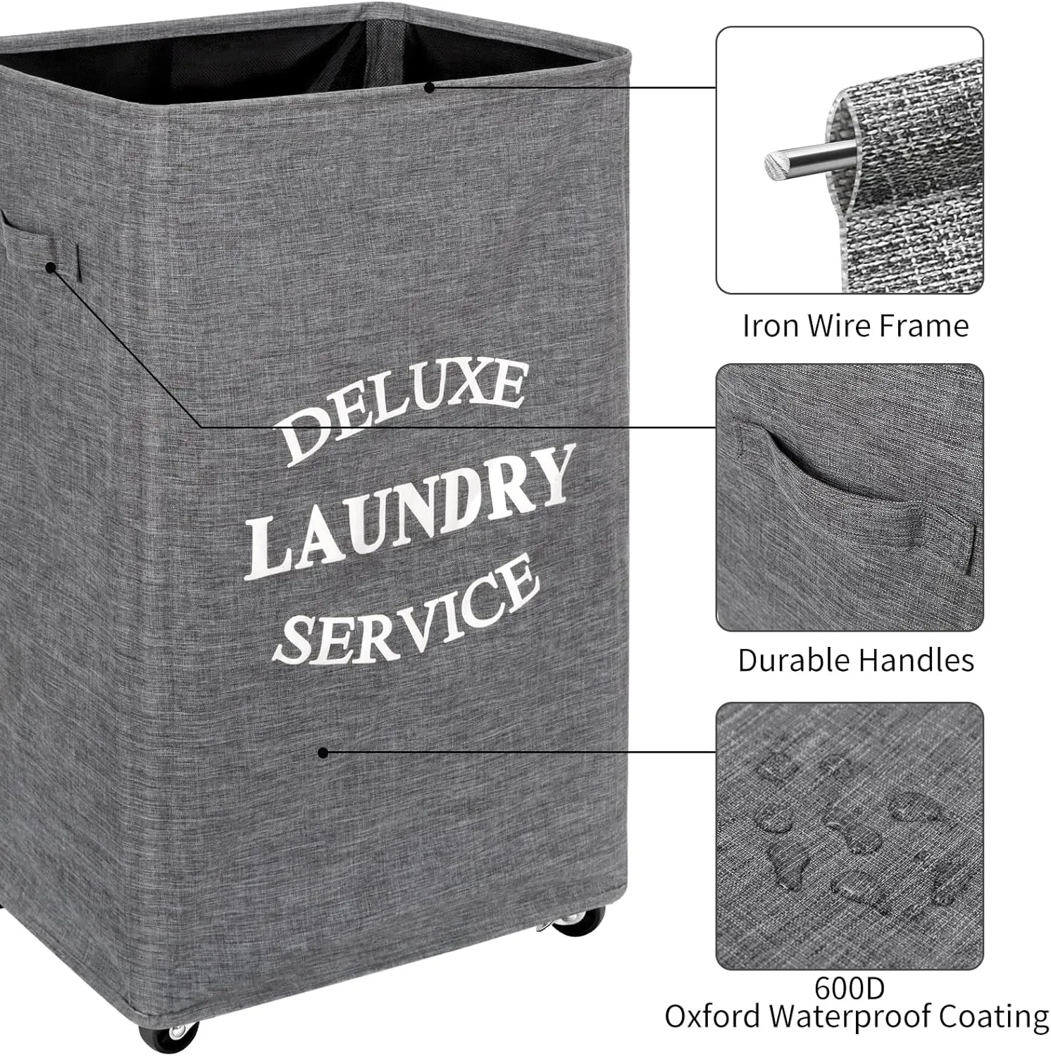 WOWLIVE Large Rolling Laundry Basket Wheels 90L Collapsible Tall Laundry Hamper Handle Foldable Dirty Clothing Basket Fold up Rectangular Hampers for Laundry Dorm Room (Grey2)