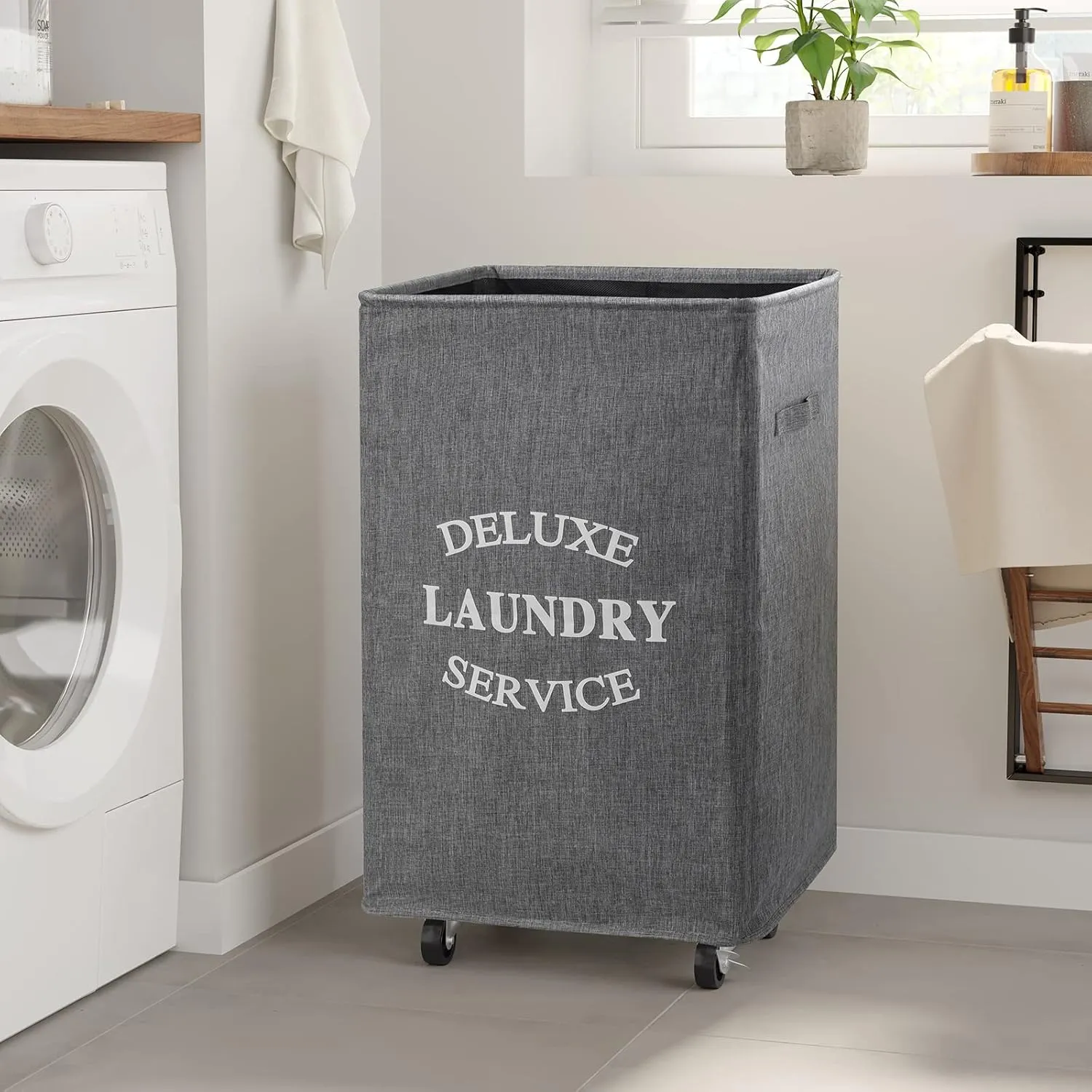 WOWLIVE Large Rolling Laundry Basket Wheels 90L Collapsible Tall Laundry Hamper Handle Foldable Dirty Clothing Basket Fold up Rectangular Hampers for Laundry Dorm Room (Grey2)