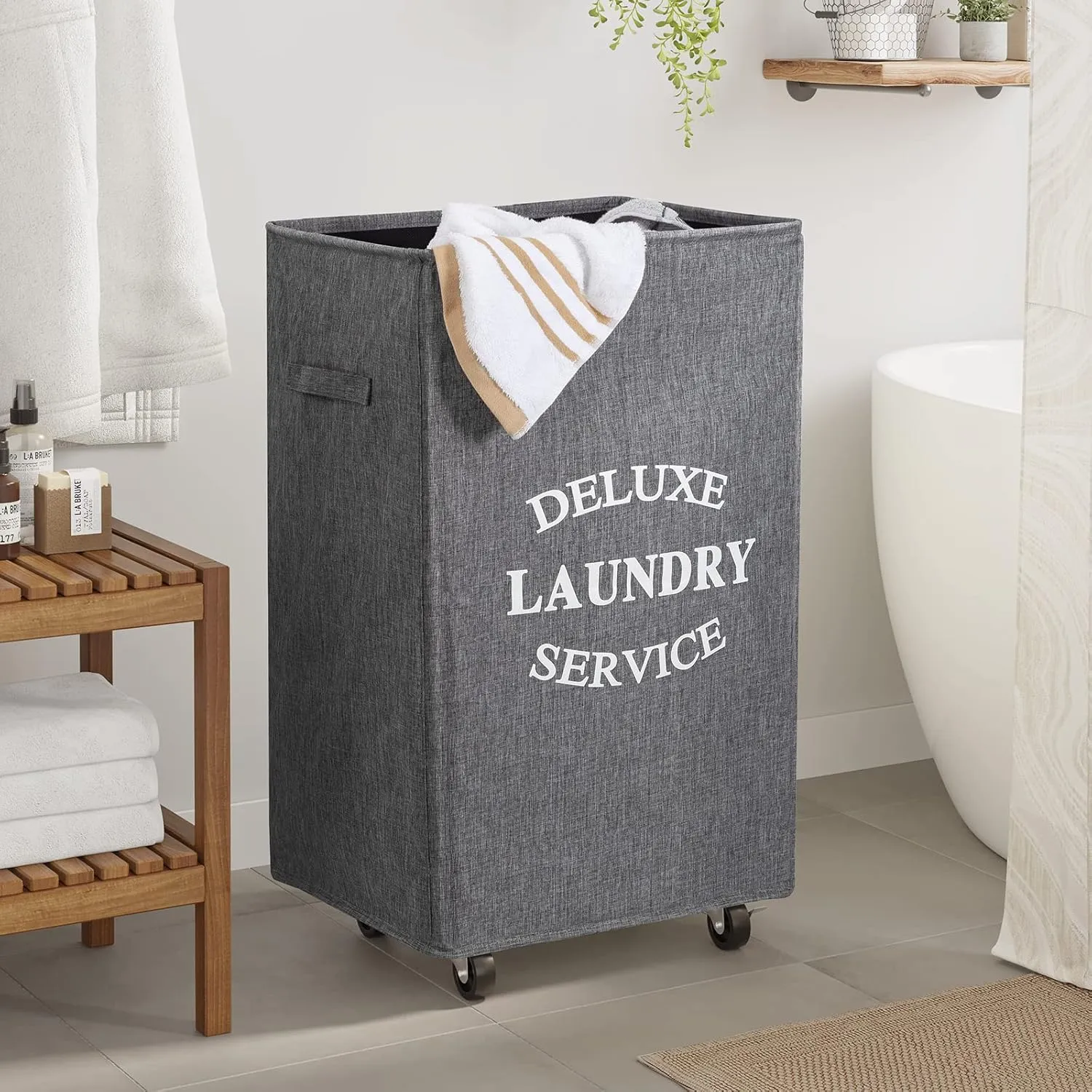 WOWLIVE Large Rolling Laundry Basket Wheels 90L Collapsible Tall Laundry Hamper Handle Foldable Dirty Clothing Basket Fold up Rectangular Hampers for Laundry Dorm Room (Grey2)