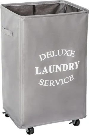 WOWLIVE Large Rolling Laundry Basket Wheels 90L Collapsible Tall Laundry Hamper Handle Foldable Dirty Clothing Basket Fold up Rectangular Hampers for Laundry Dorm Room (Grey)