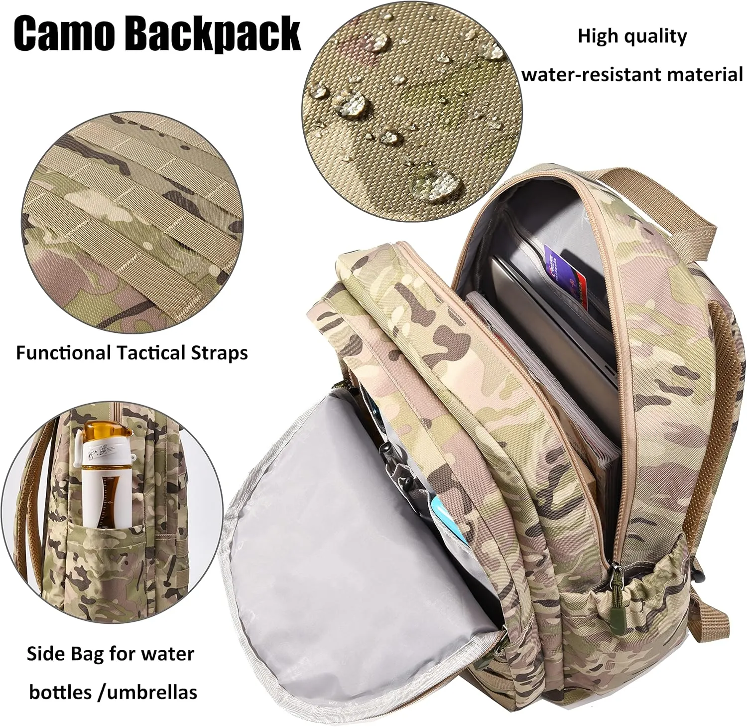 Wraifa Boys Backpack With Lunch Box Waterproof Kids School Bag Outdoor Travel Camping Daypack Camo Backpack for Boys Rucksack (Amy Green With Lunch Box, Large)