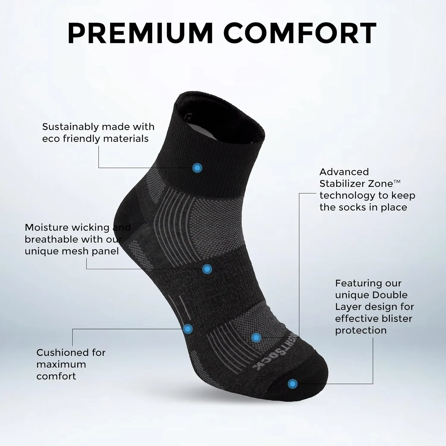 Wrightsock Explore Quarter Hiking Socks for Men and Women – Cushioned, Eco-Friendly Anti Blister Socks - American Made