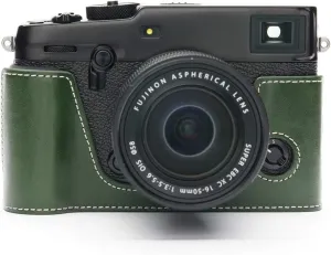 X-Pro3 Camera Case, BolinUS Handmade Genuine Real Leather Half Camera Case Bag Cover for Fujifilm Fuji X-Pro3 XPro3 X-Pro2 XPro2 Camera Bottom Opening Version   Hand Strap (Green)