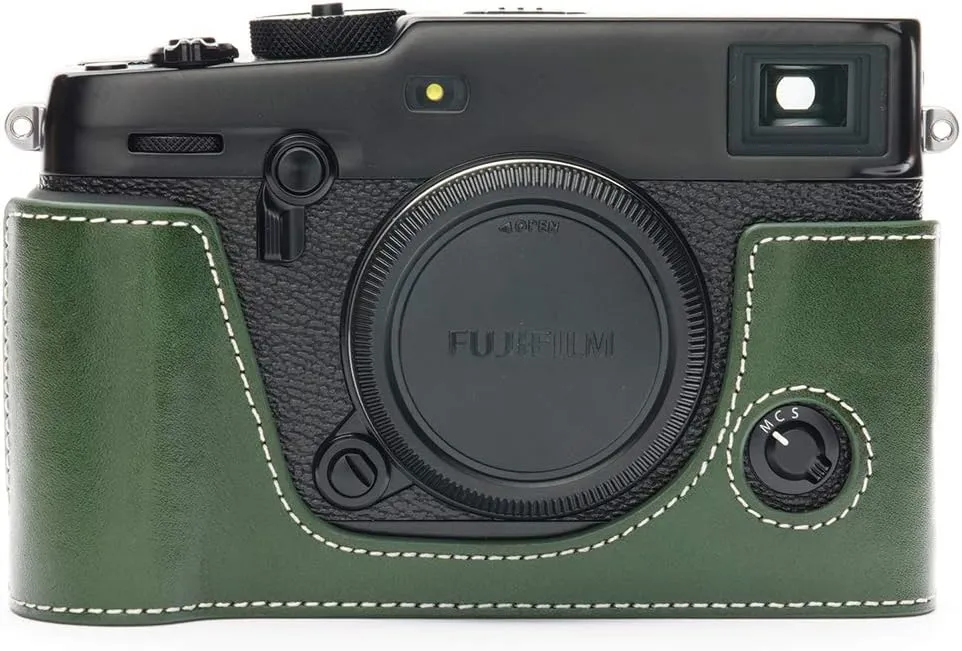 X-Pro3 Camera Case, BolinUS Handmade Genuine Real Leather Half Camera Case Bag Cover for Fujifilm Fuji X-Pro3 XPro3 X-Pro2 XPro2 Camera Bottom Opening Version   Hand Strap (Green)