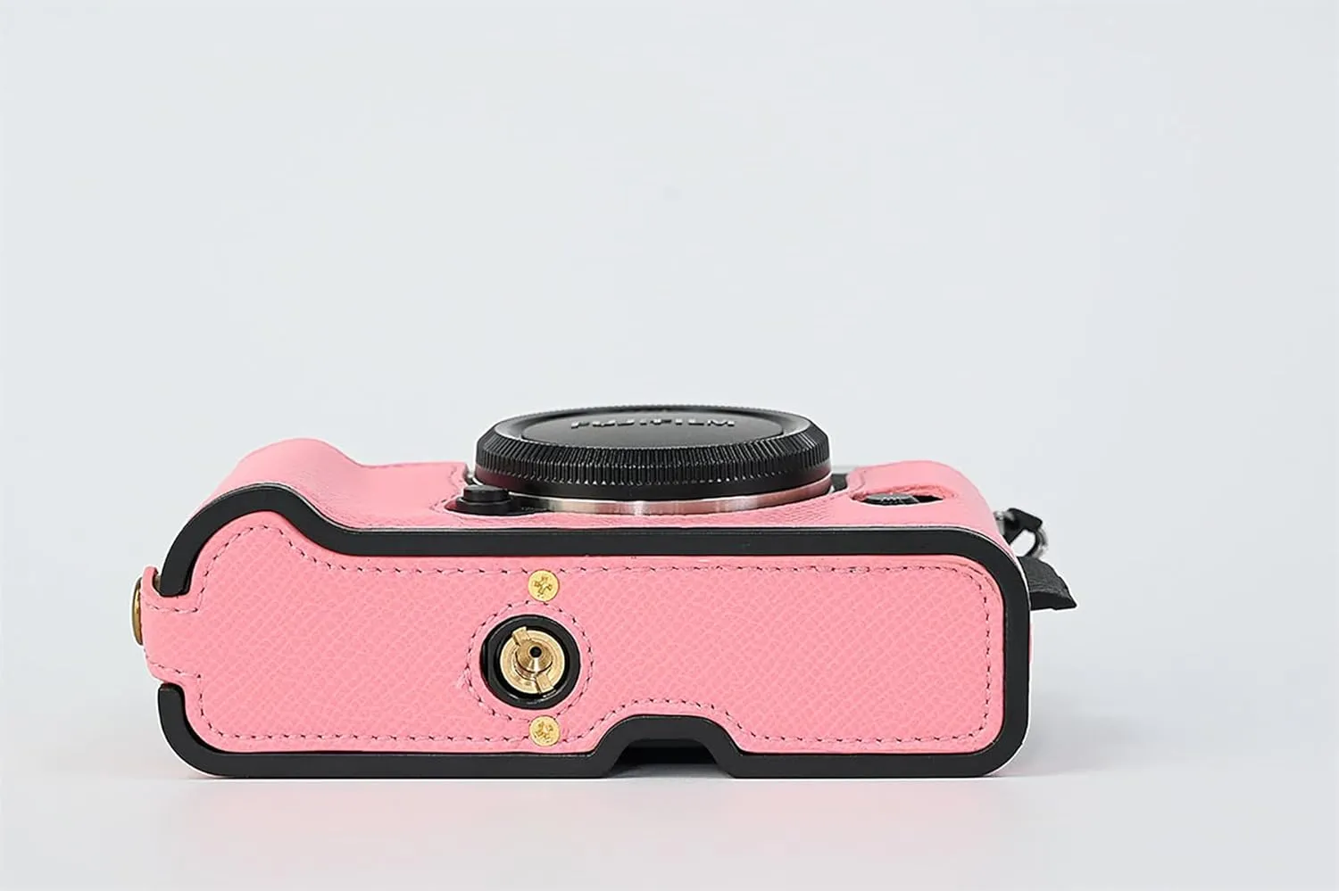 X-T30 Case, BMAOLLONGB Handmade PU Carbon Fibre Leather Half Camera Case Bag Cover Bottom Opening Version for Fujifilm X-T30 XT30 with Hand Strap (Pink)