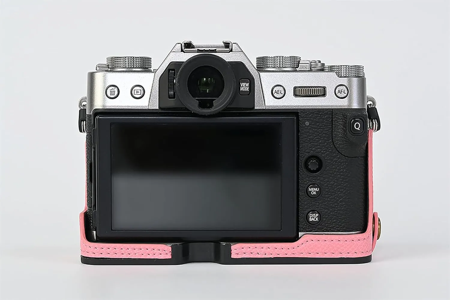 X-T30 Case, BMAOLLONGB Handmade PU Carbon Fibre Leather Half Camera Case Bag Cover Bottom Opening Version for Fujifilm X-T30 XT30 with Hand Strap (Pink)