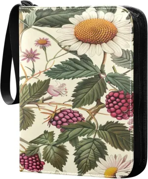 xigua Colorful Herbal Wildflower Card Binder 4-Pockets, Trading Card Binder 400 Pockets Baseball Card Binder Waterproof PU Leather Card Collection Binder for Games Card Album Card