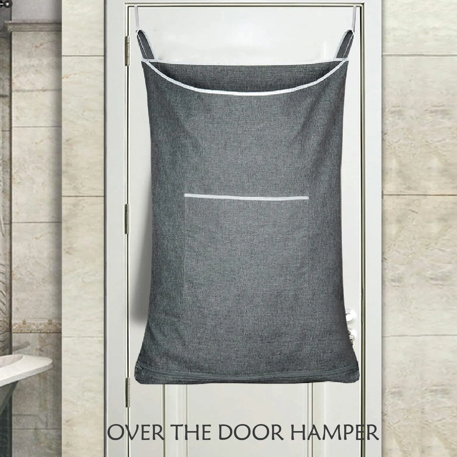XL Large Hanging Laundry Hamper, Over the Door Laundry Bag with Zipper and Wide Open Top,Hanging Hamper for Storage Laundry, Clothes, Toys,36x 22 Inch, Heather Grey 2Pack.