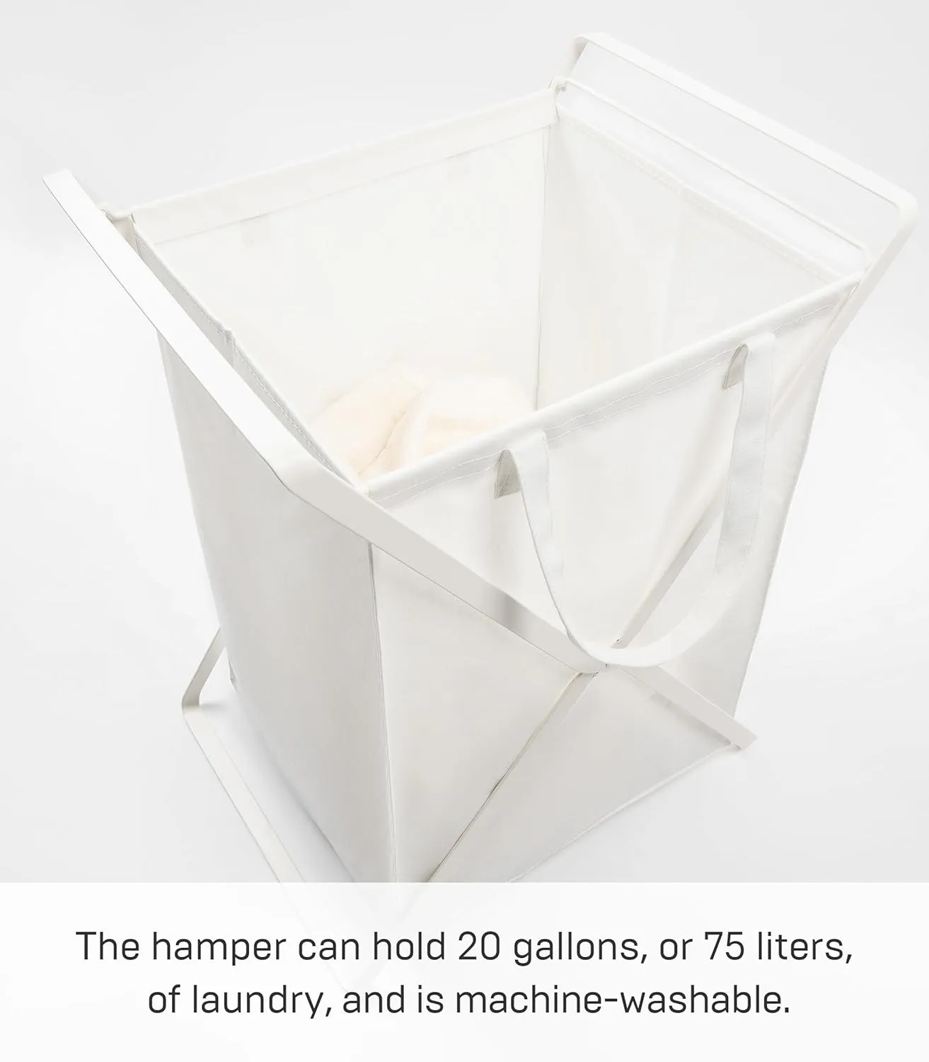 Yamazaki Home Laundry Hamper Clothes Basket Liner | Steel   Cotton, Large, White