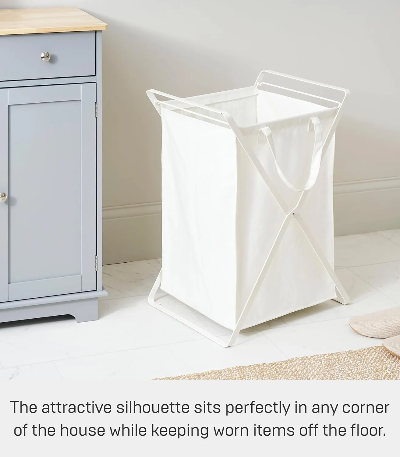 Yamazaki Home Laundry Hamper Clothes Basket Liner | Steel   Cotton, Large, White