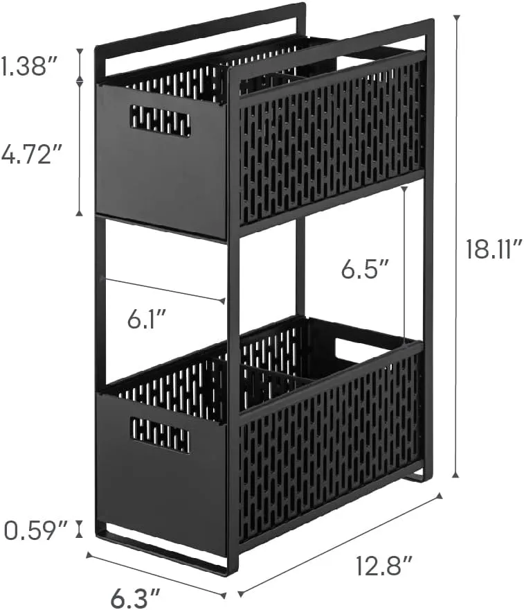 Yamazaki Home Tower 2 Tier Sliding Baskets Organizer Rack For Pantry Or Under Sink Storage - Space-Saving Solution For Spices, Cans, Cleaning Goods - Abs Plastic -