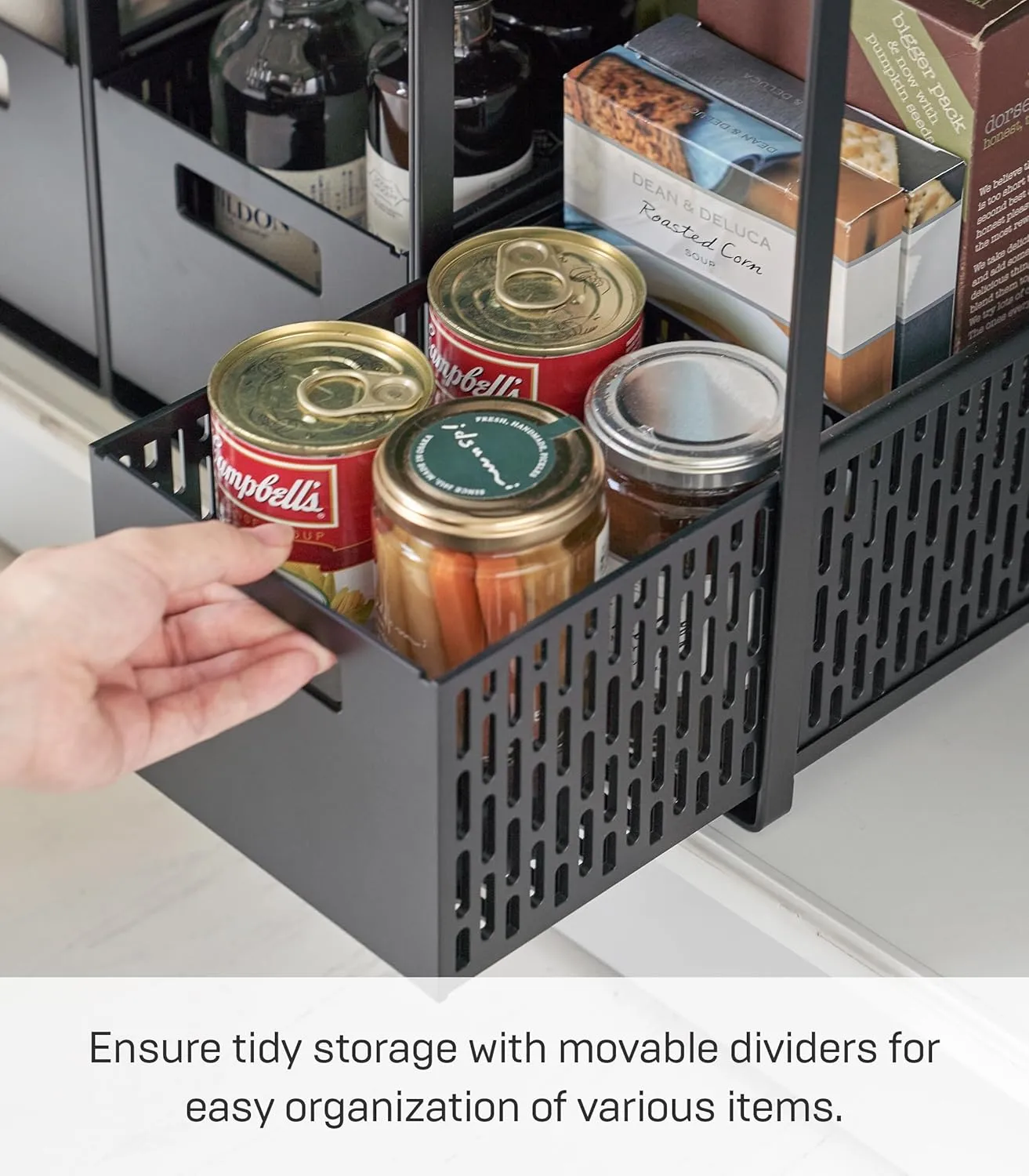 Yamazaki Home Tower 2 Tier Sliding Baskets Organizer Rack For Pantry Or Under Sink Storage - Space-Saving Solution For Spices, Cans, Cleaning Goods - Abs Plastic -