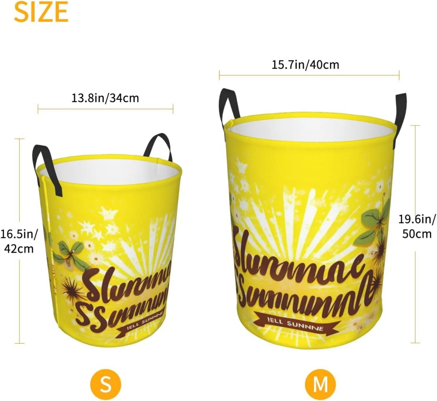 Yellow Background With Hello Sunshine Large Laundry Hampers, Collapsible Tall Clothes Baskets, Washing Bag For Bathroom, Bedrooms