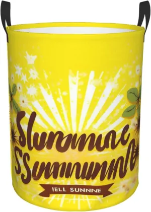 Yellow Background With Hello Sunshine Large Laundry Hampers, Collapsible Tall Clothes Baskets, Washing Bag For Bathroom, Bedrooms