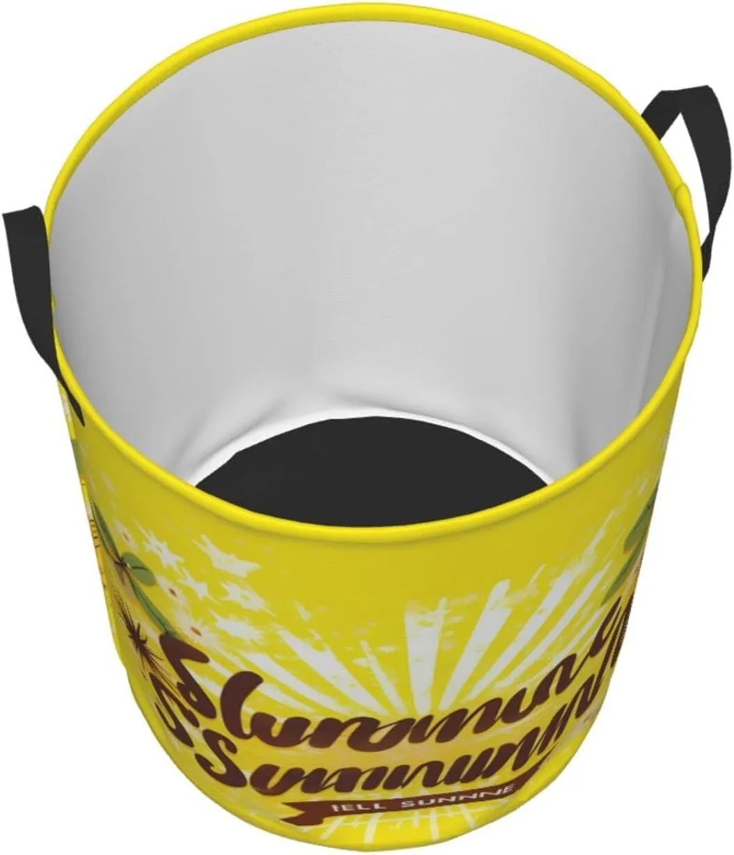 Yellow Background With Hello Sunshine Large Laundry Hampers, Collapsible Tall Clothes Baskets, Washing Bag For Bathroom, Bedrooms