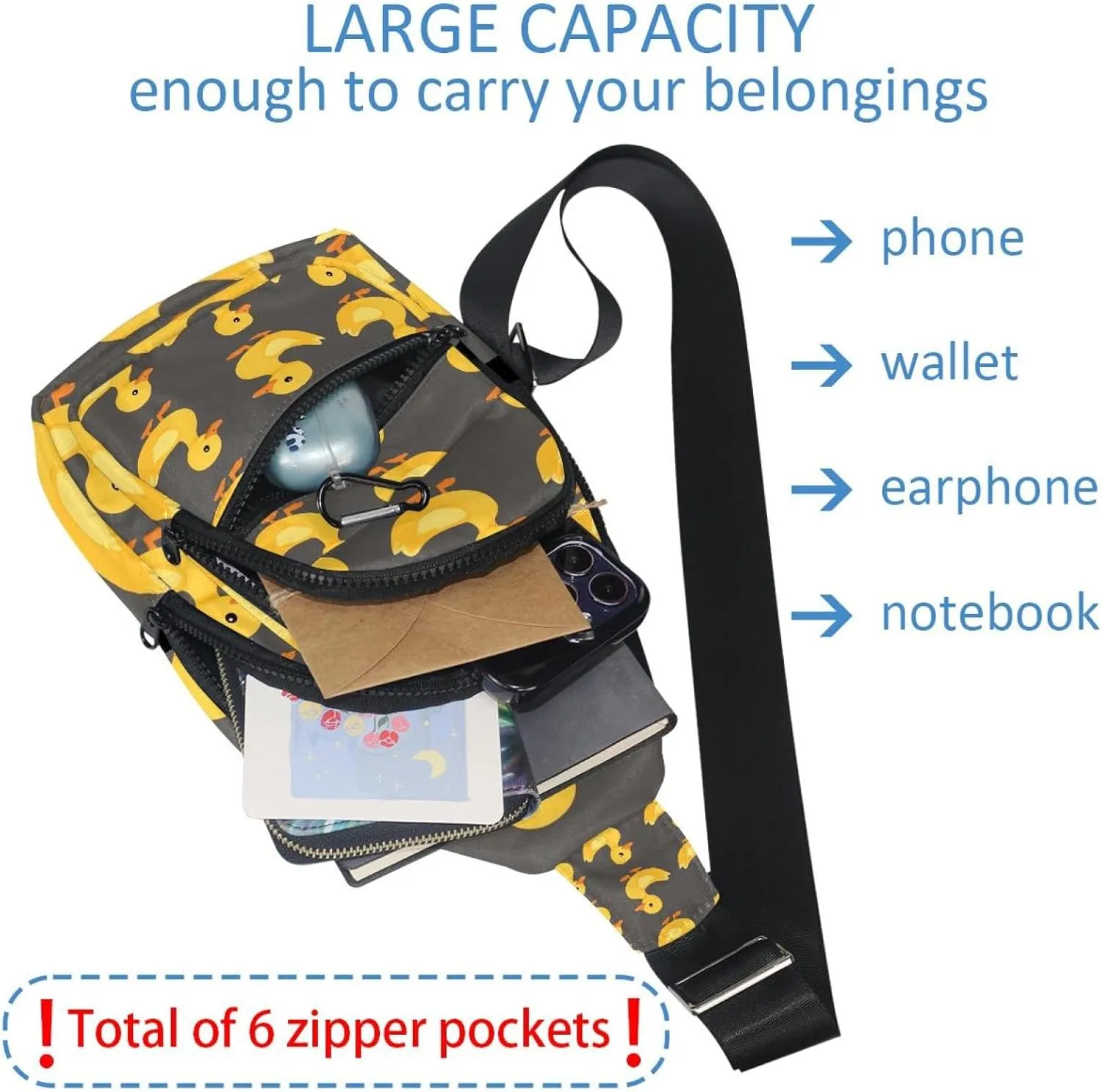yellow rubber duck (18) Crossbody Bag with Adjustable Shoulder Strap, Shoulder Bag for Men and Women Sling Backpack for Travel, Cycling, Work, Sport