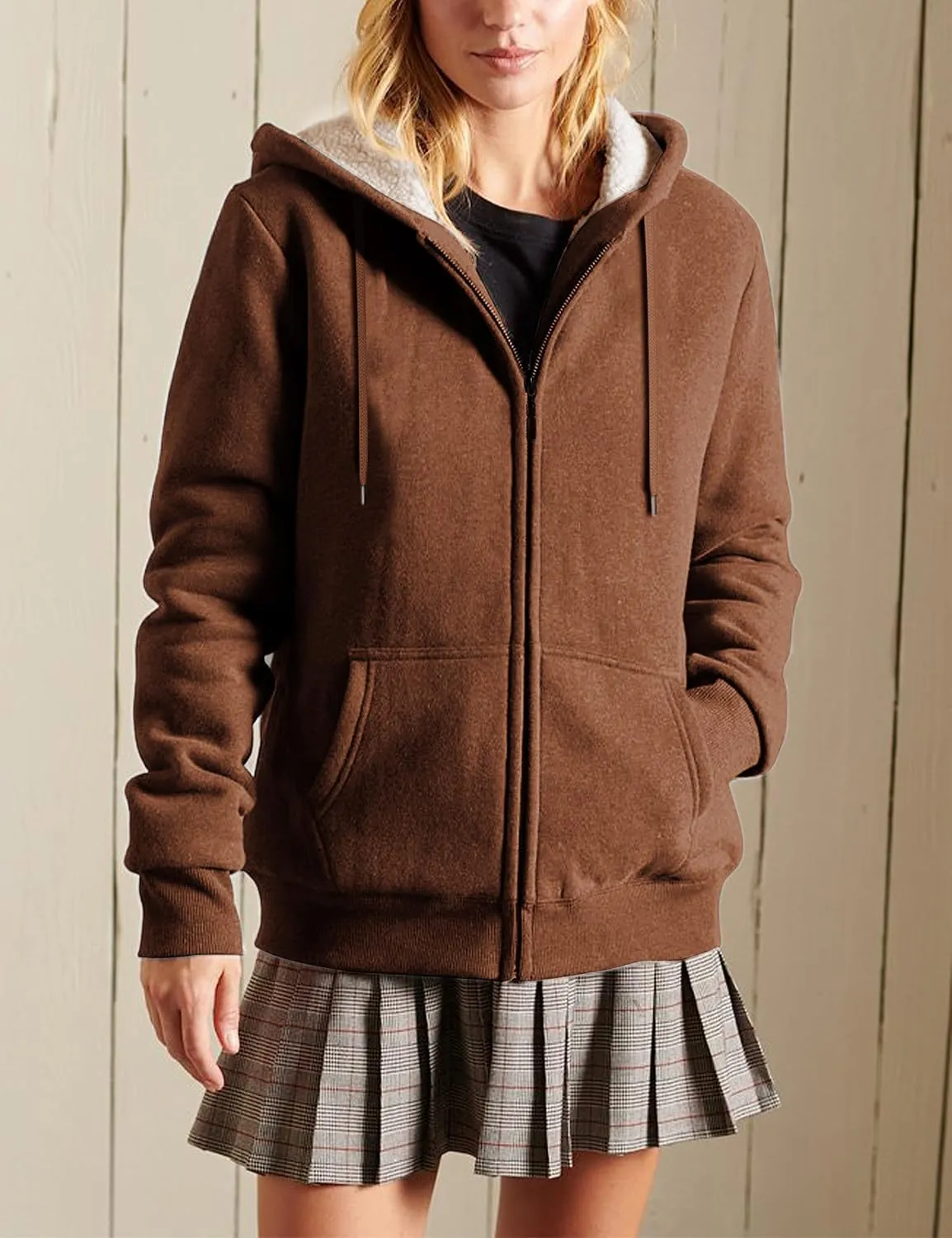 Yeokou Women's Casual Full Zip Up Sherpa Lined Hoodie Sweatshirt Jacket Coat
