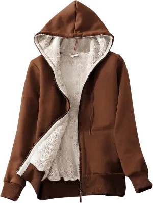 Yeokou Women's Casual Full Zip Up Sherpa Lined Hoodie Sweatshirt Jacket Coat