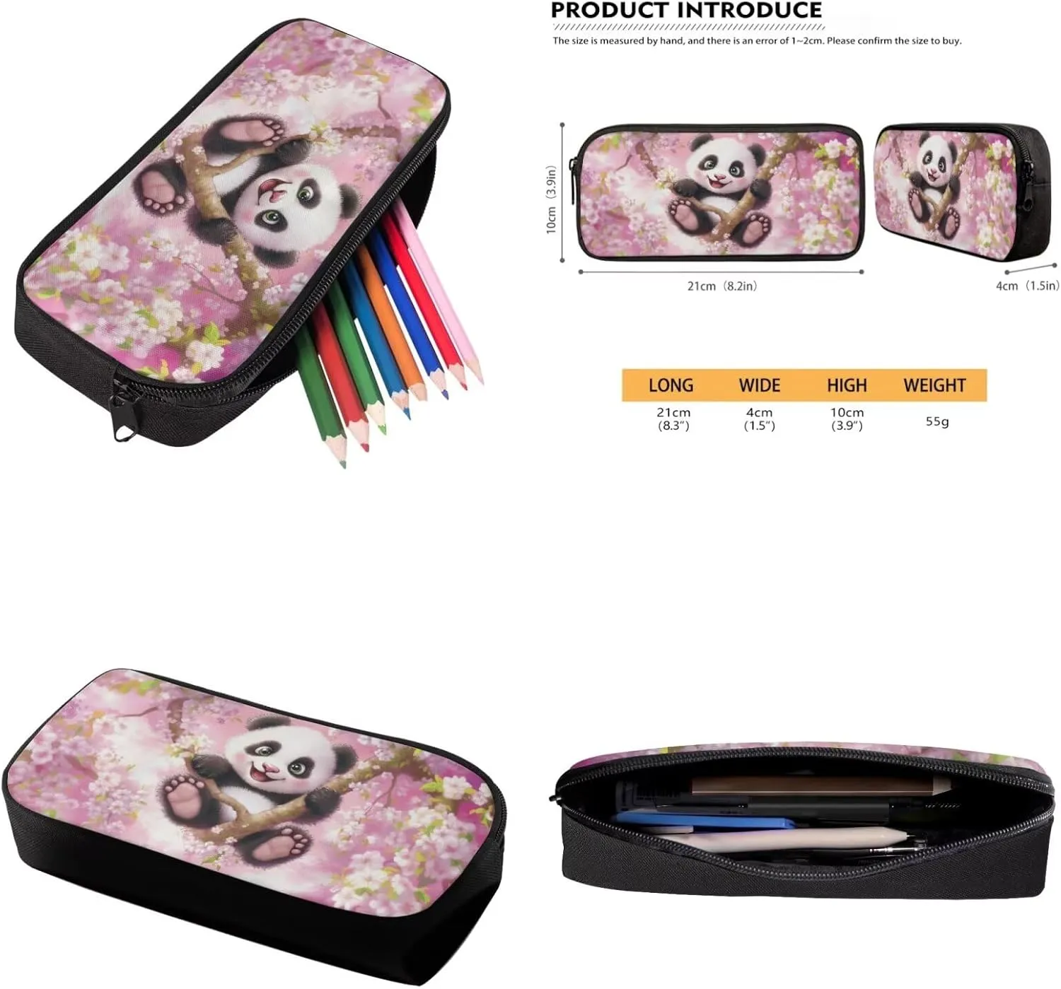 YEXIATODO Cherry Blossom Panda Boys Girls Kids School Backpack Set with Lunch Box Pencil Case Water Bottle Holder Bookbag for Elementary Middle High School Portable Spacious School Bag