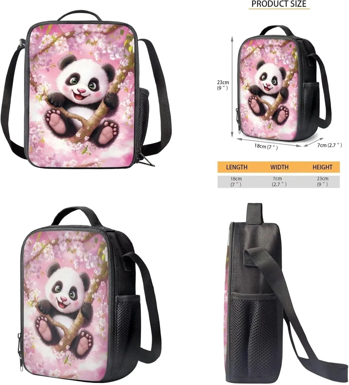 YEXIATODO Cherry Blossom Panda Boys Girls Kids School Backpack Set with Lunch Box Pencil Case Water Bottle Holder Bookbag for Elementary Middle High School Portable Spacious School Bag